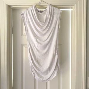 White, sleeveless + draped maternity shirt